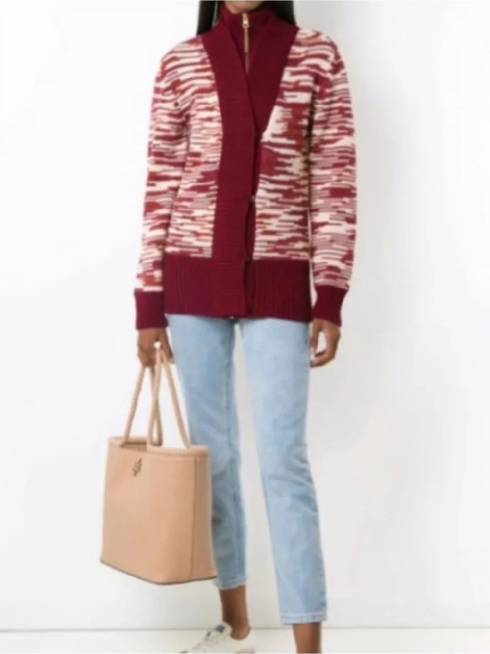 Tory Burch Olivia Wool Zip Front Cardigan Sweater small